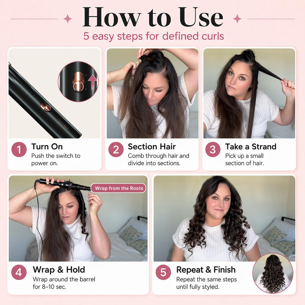 hahahope curling wand held in hand to show scale and lightweight benefit