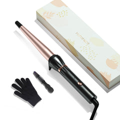 hahahope front view of tapered curling iron showing sleek barrel and handle, easy styling
