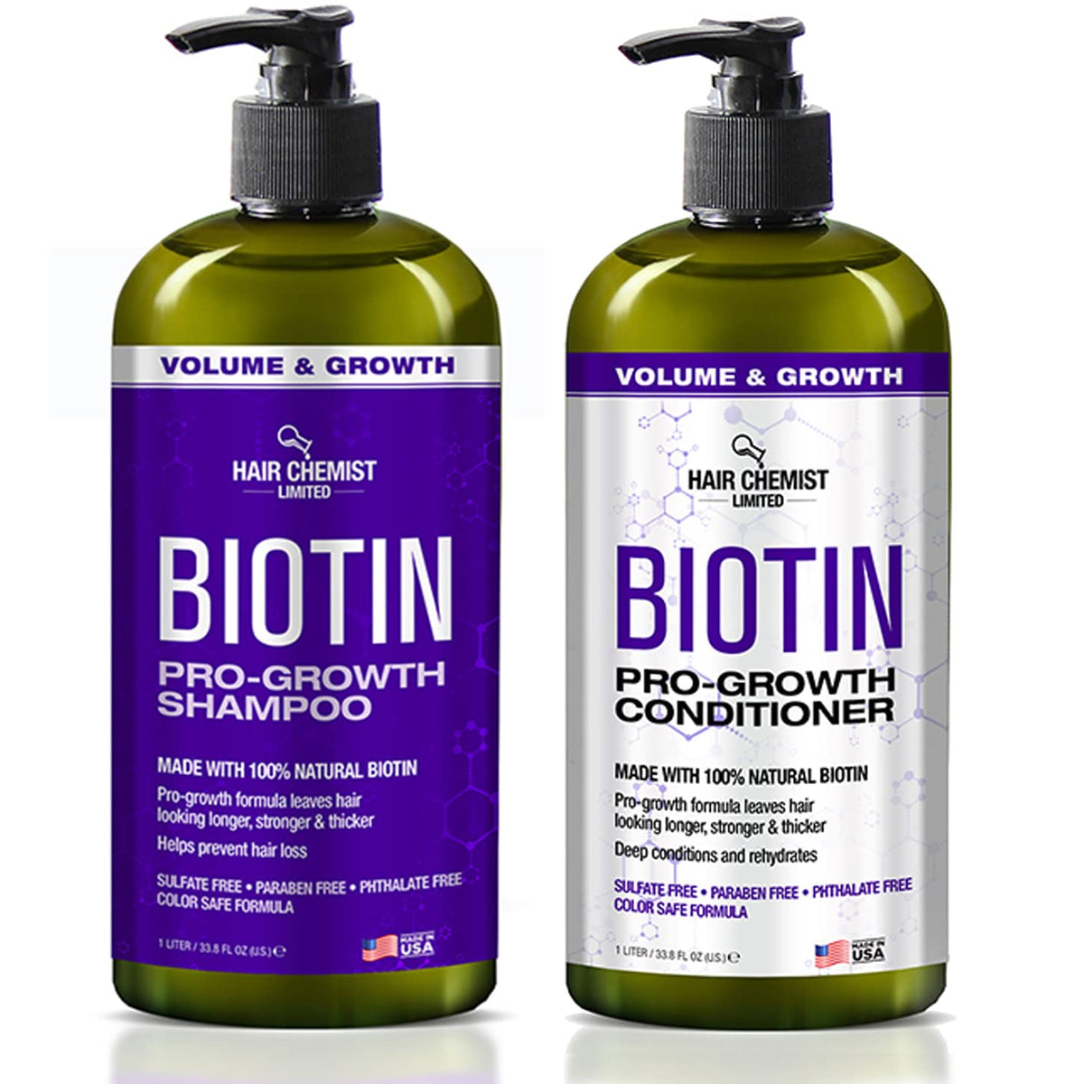 Hair Chemist front packaging showing both 33.8oz bottles and benefit of fullness