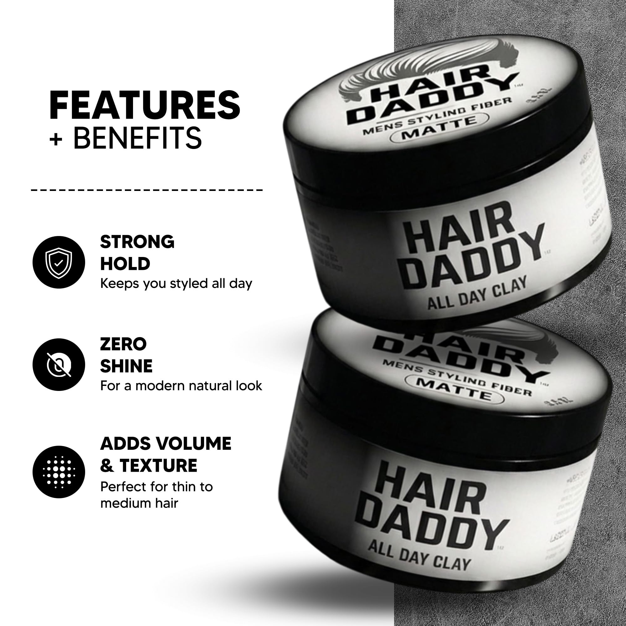 HAIR DADDY open jar close-up showing matte clay texture and easy scoopability