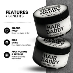HAIR DADDY open jar close-up showing matte clay texture and easy scoopability