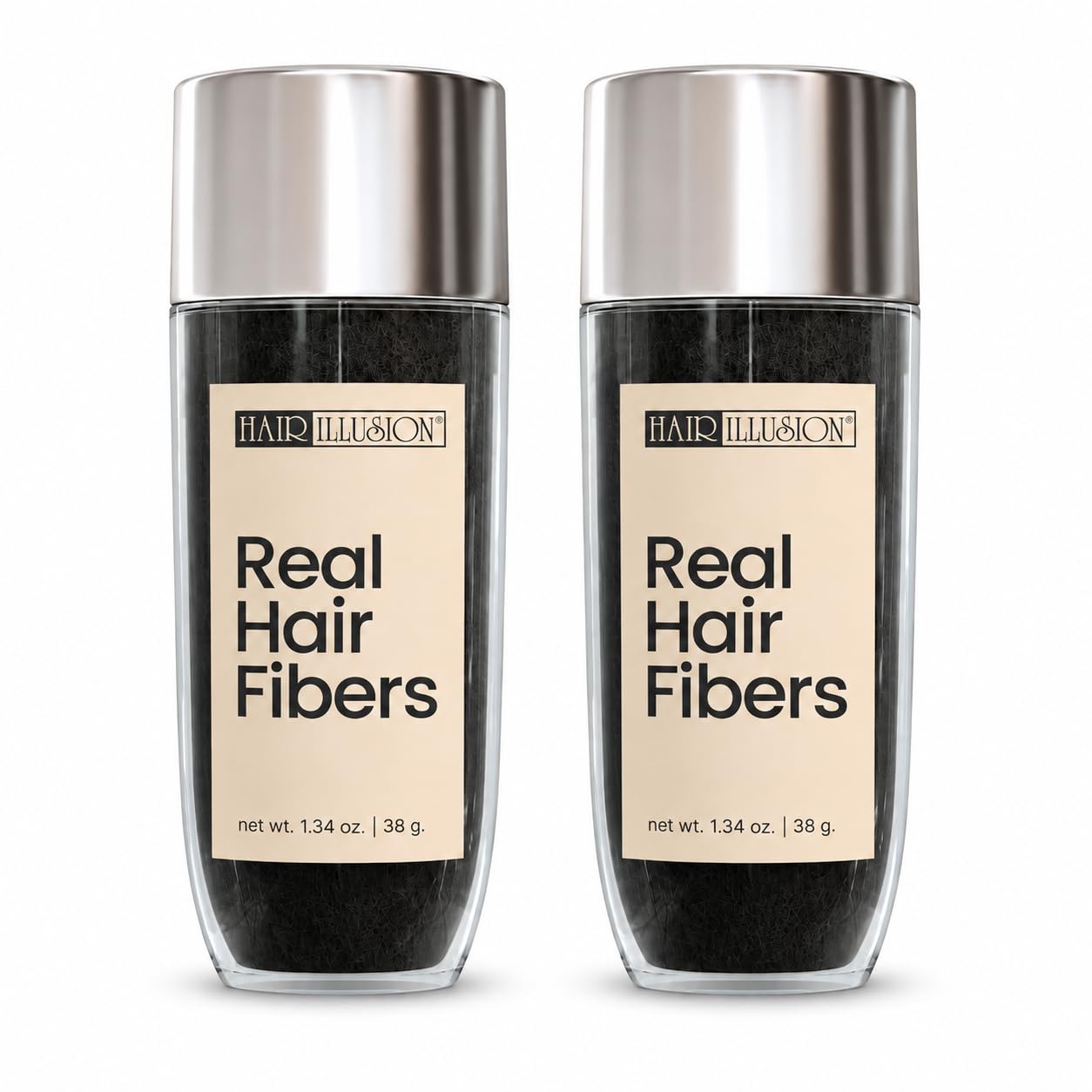 Hair Illusion front packaging showing two 38g bottles and product label benefit