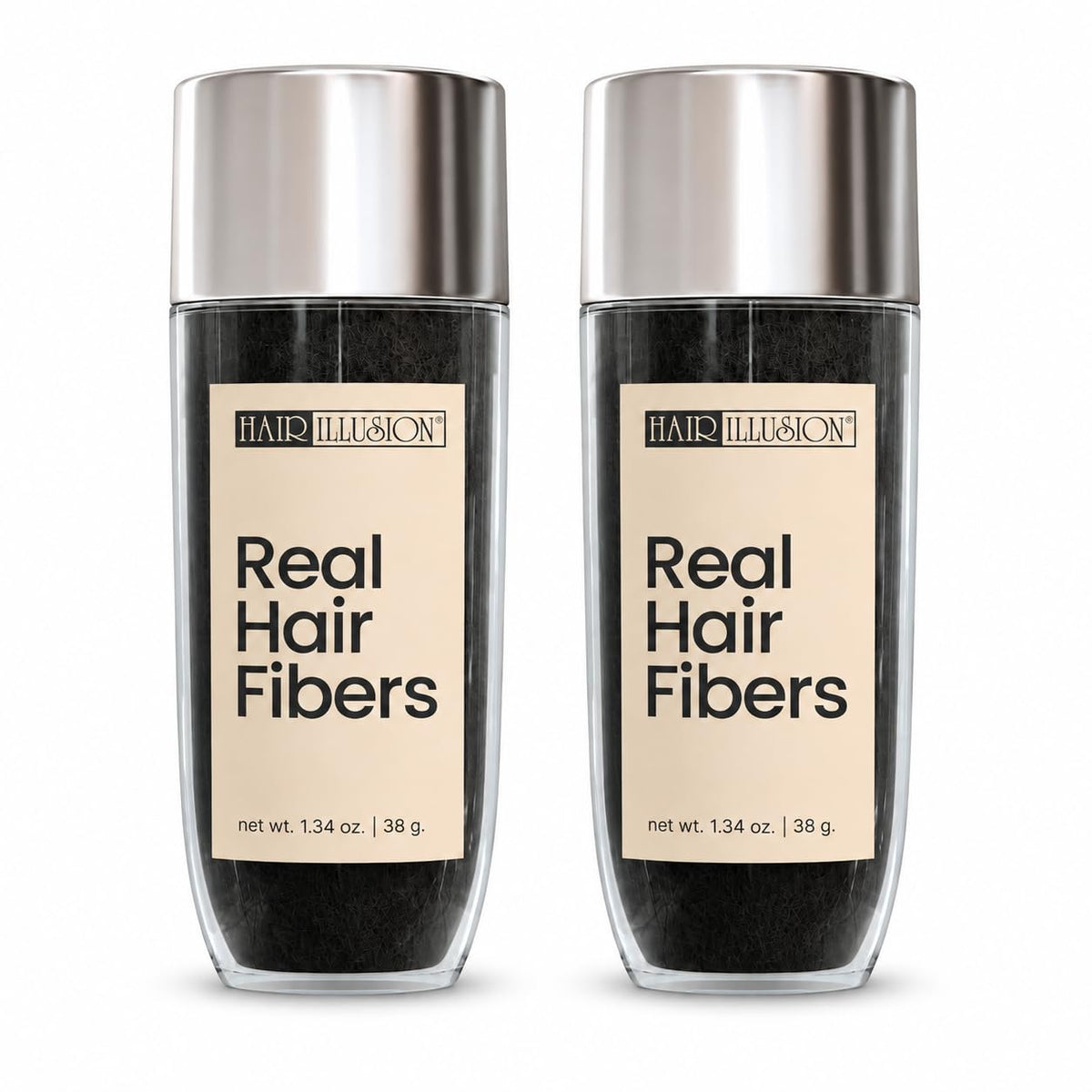 Hair Illusion front packaging showing two 38g bottles and product label benefit