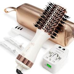 Hair Trends front view of mini hot air brush showing compact design and travel readiness