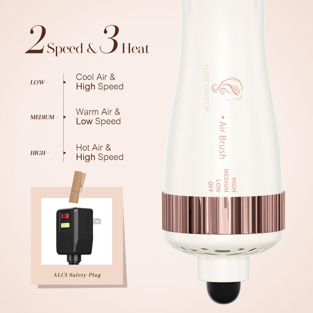 Hair Trends brush in use on shoulder-length hair demonstrating fast drying and volume benefit