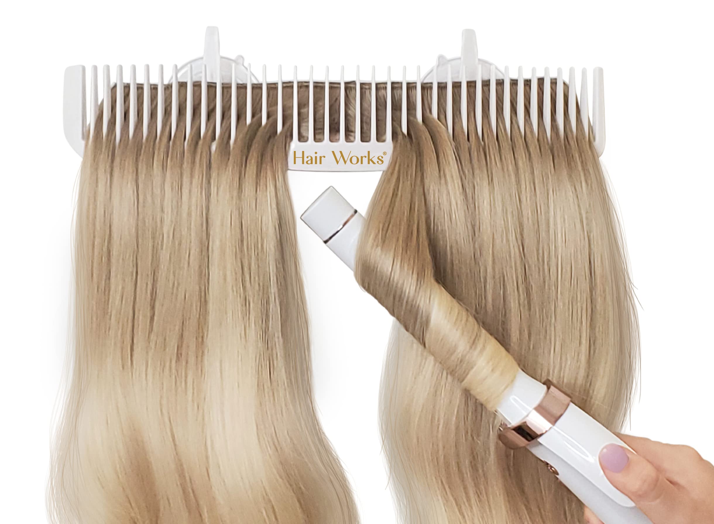 Hair Works front view of ULTRA holder showing full 13 inch width and clean finish for secure handling