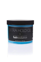 Hairevolution front label on 32 oz gel jar showing product and hold benefits
