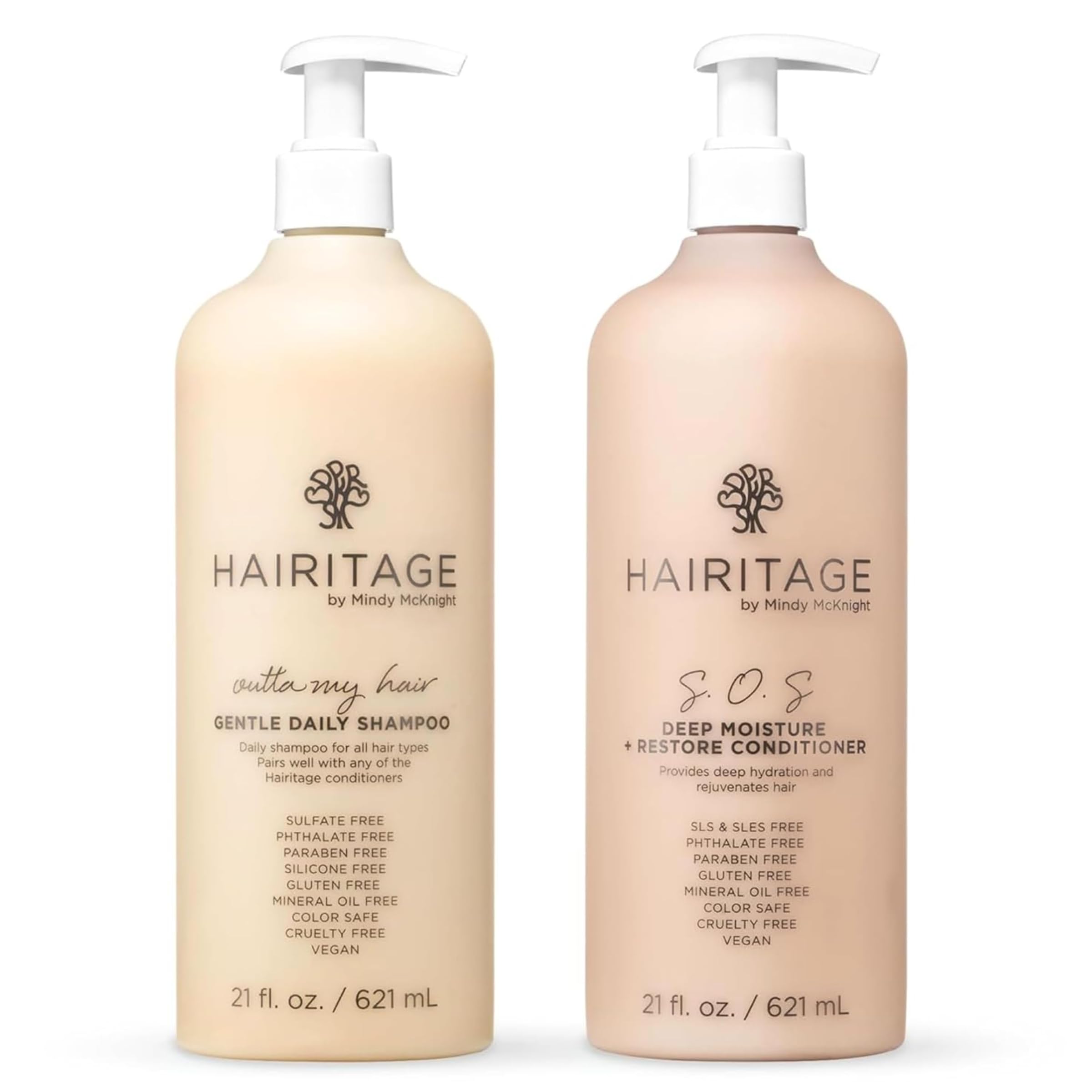 Hairitage front packaging showing two 21oz bottles and benefits