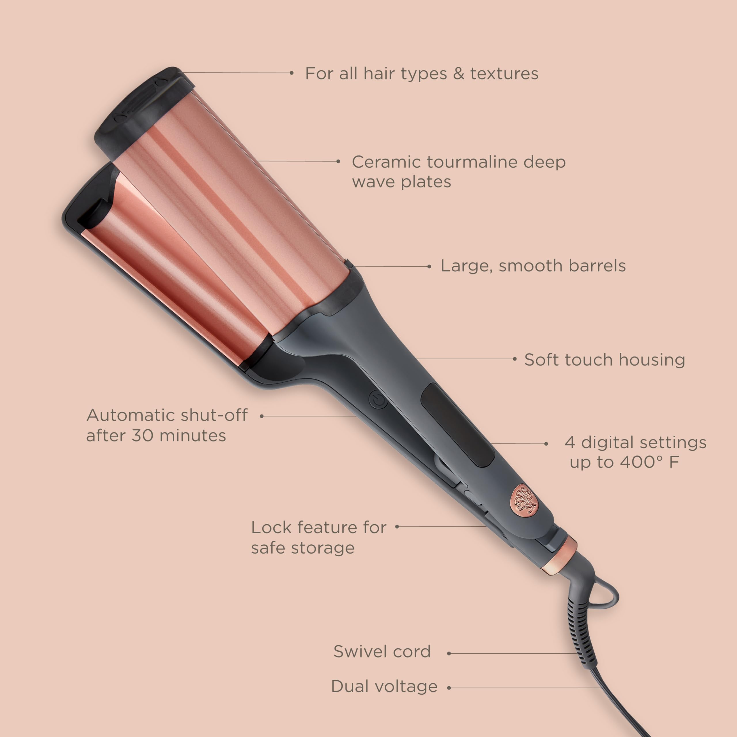Hairitage iron in use creating beachy waves for faster styling