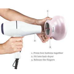 Hairizone diffuser side shot highlighting lockable button for secure fit benefit