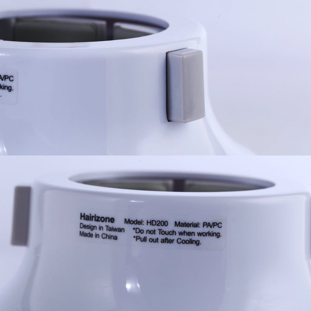 Hairizone diffuser beside hand showing size and scale for travel and storage ease