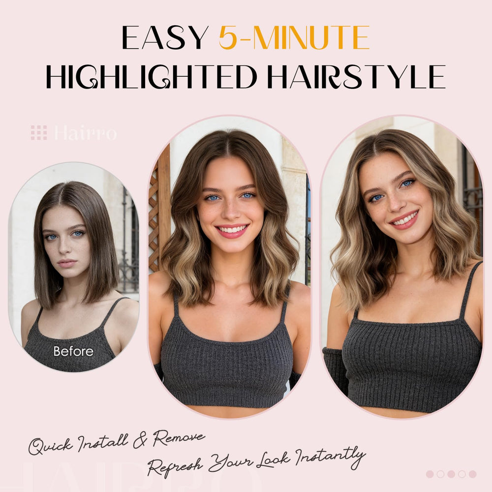 Hairro clip-ins placed at crown adding visible volume for fuller hairstyles