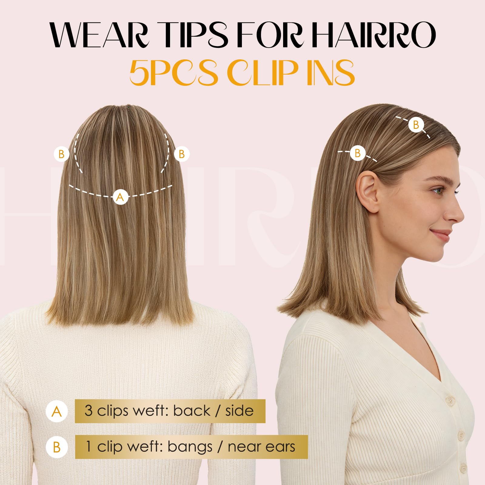 Hairro mini pieces clipped to base of ponytail creating thicker, polished look