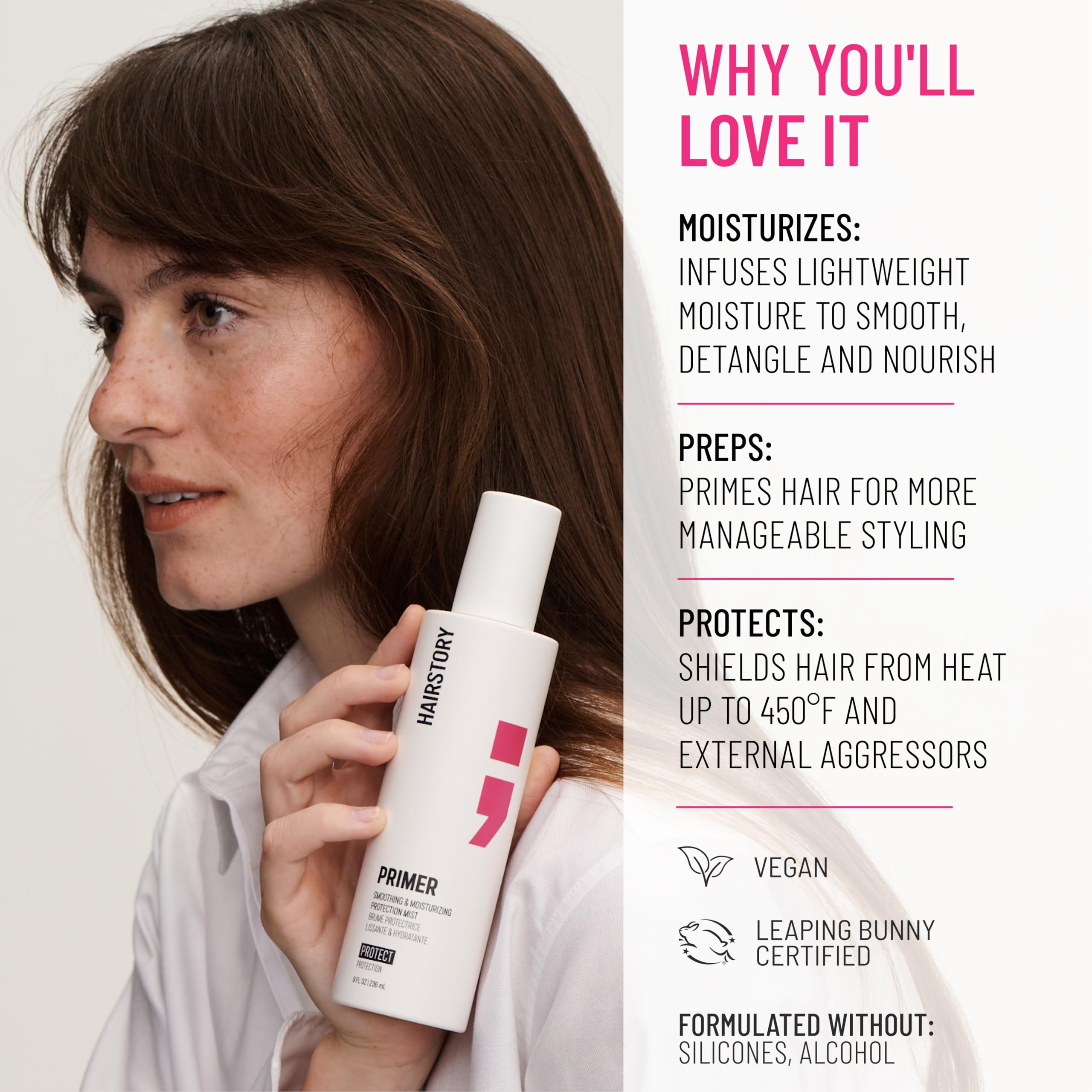 Hairstory Primer on strand texture reveals smoothness and reduced frizz