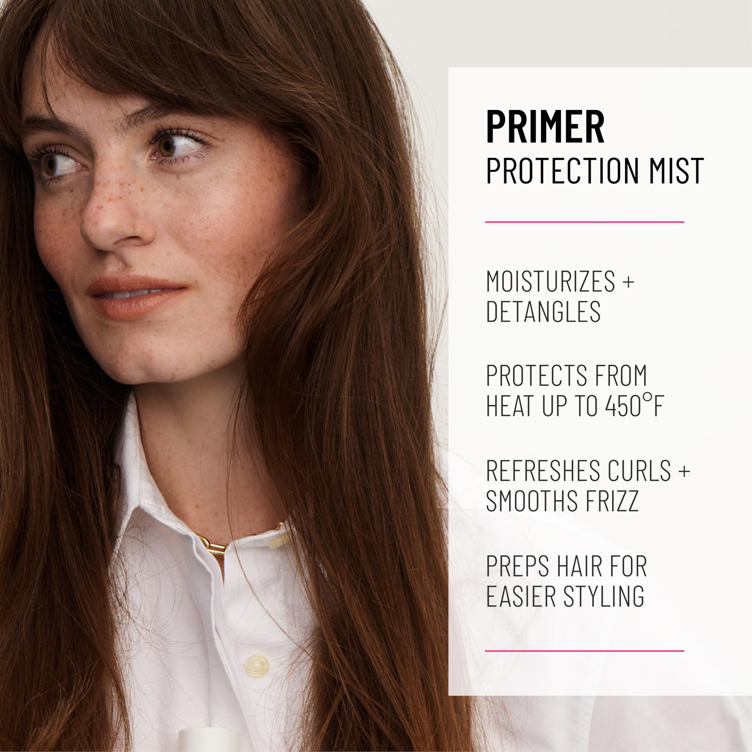 Hairstory Primer mist spraying over hair for even protection benefit