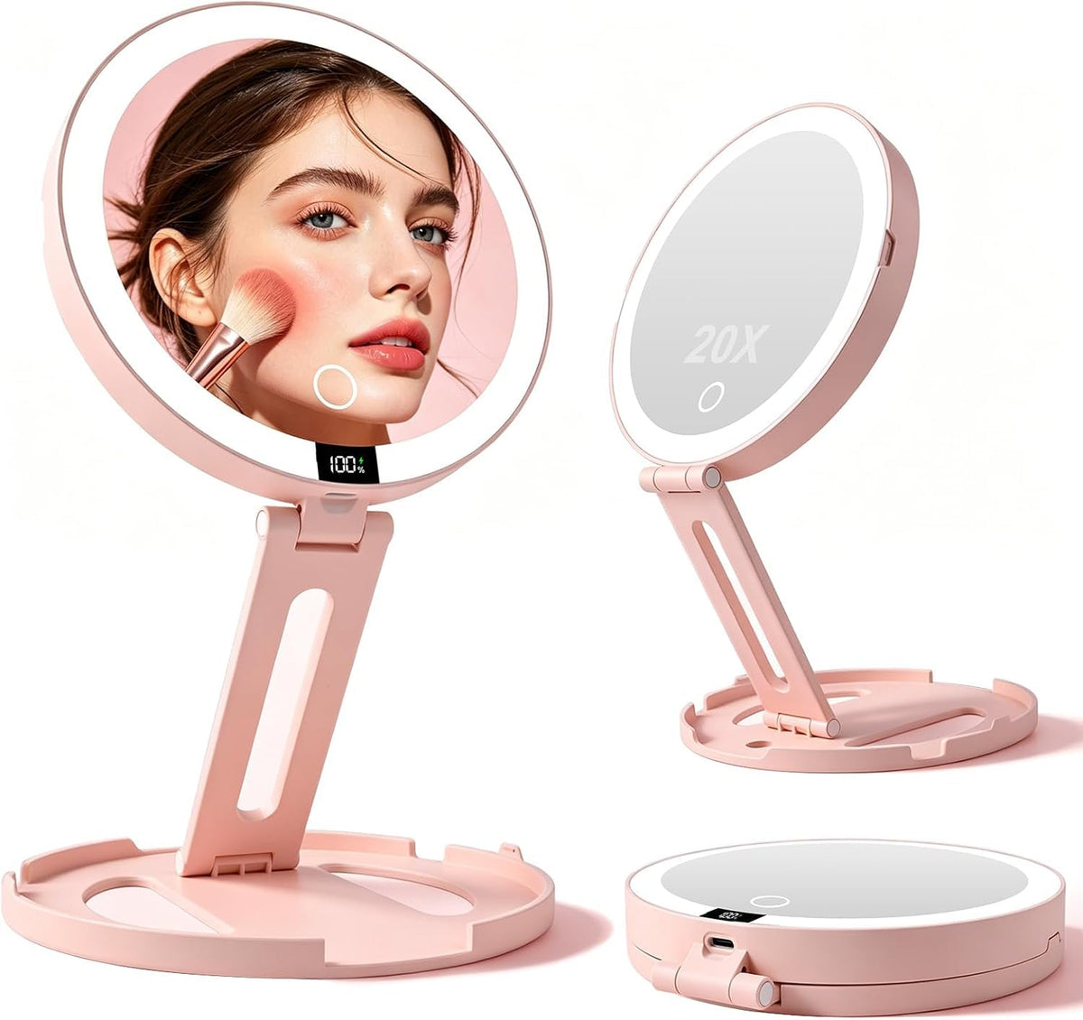 HAISSKY front view glossy pink mirror showing elegant design and stable base