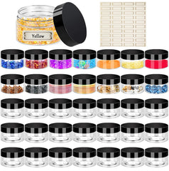 Hajoyful front view of 36 clear jars showing compact, portable storage benefit