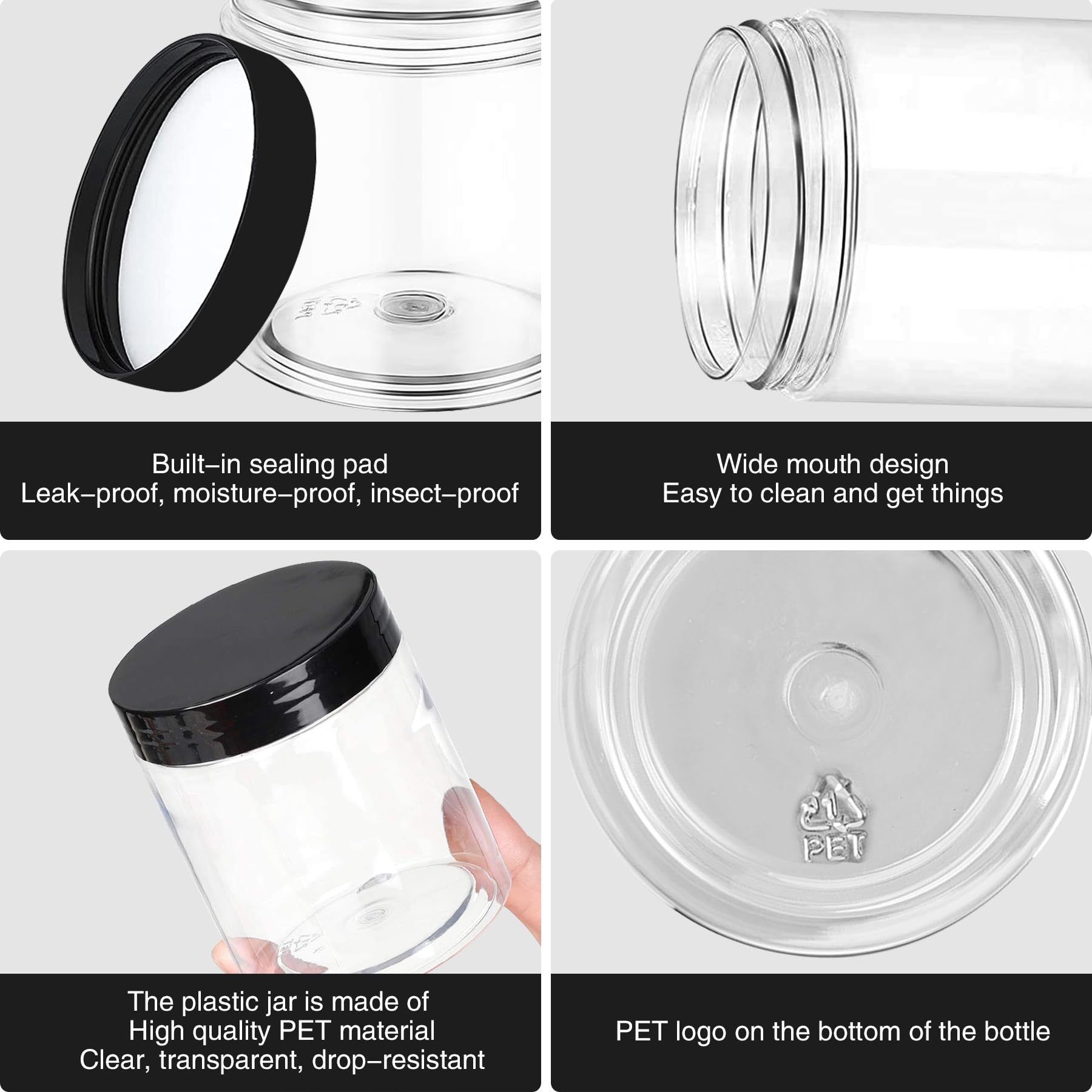 Hajoyful jar wide mouth open being filled, easy to scoop and refill