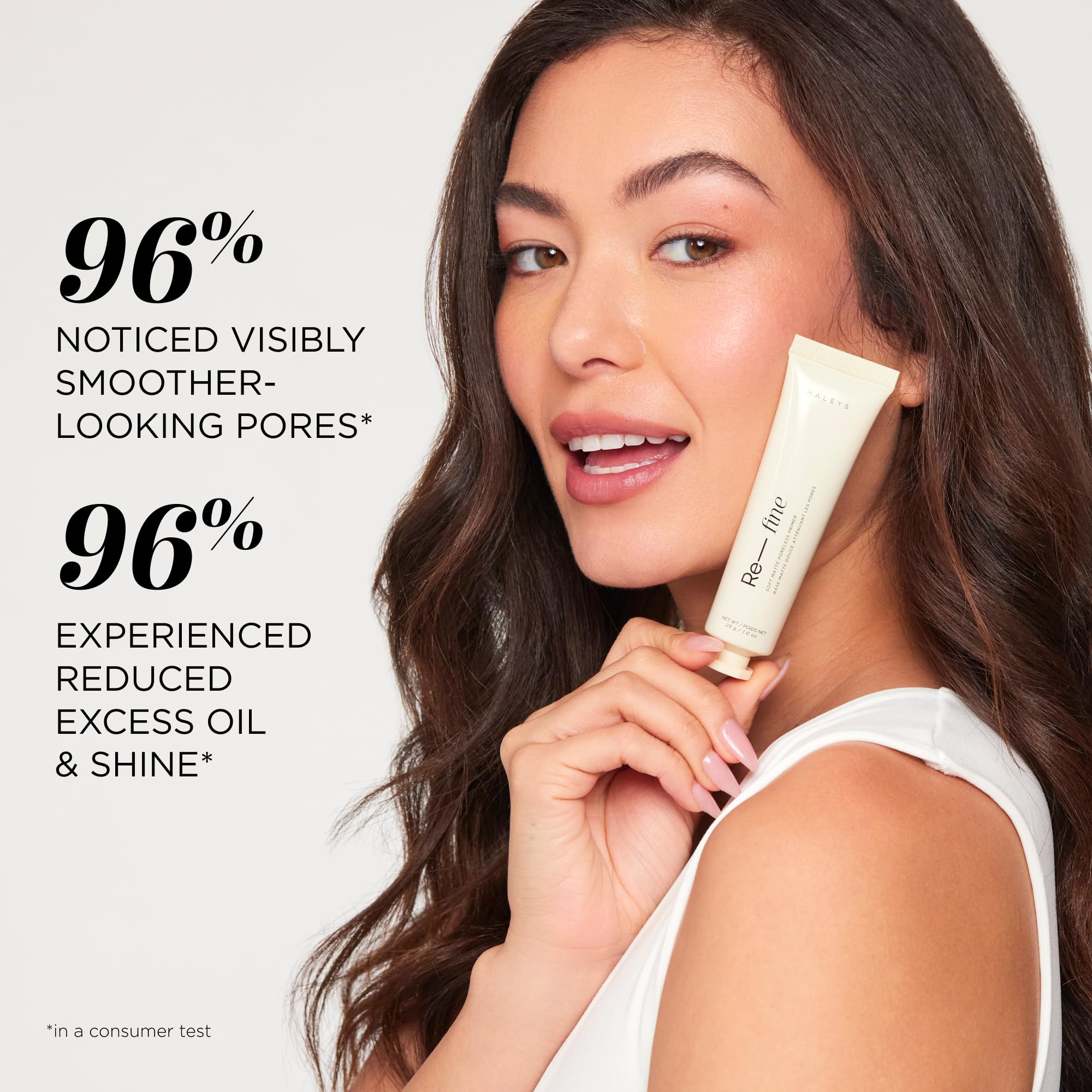HALEYS applying primer to cheek for smoother makeup application benefit