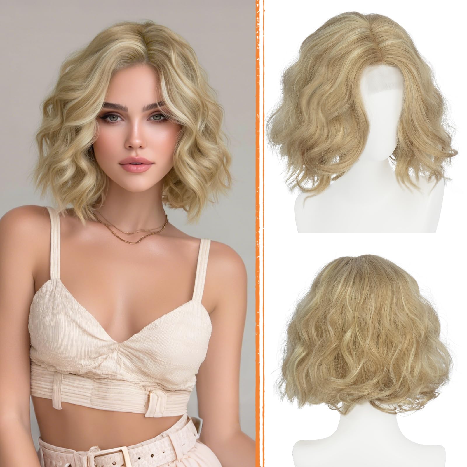 Haloo front view showing blonde bob and natural middle part for confidence