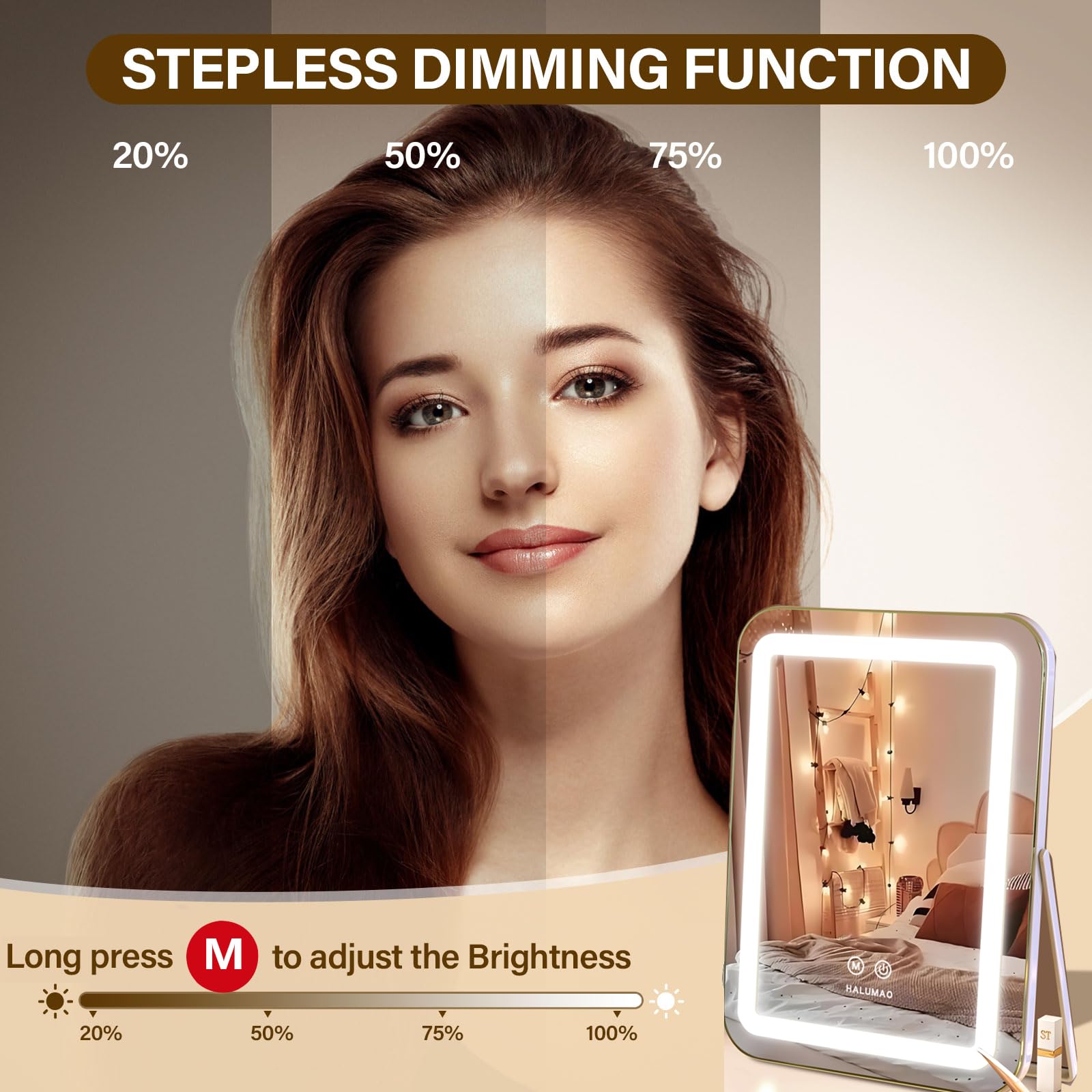 halumao mirror tilted demonstrating 360-degree rotation for flexible viewing angles benefit