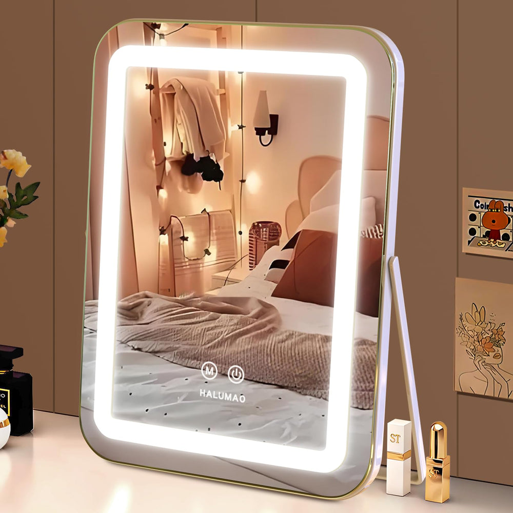 halumao front view mirror showing LED lights and large reflective surface benefit accurate makeup