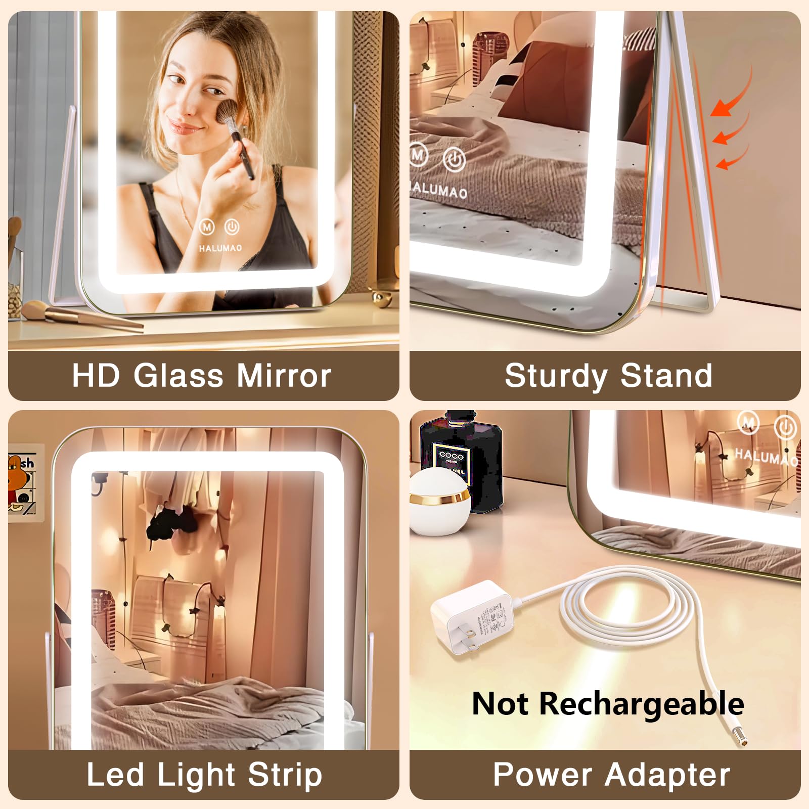 halumao side profile of aluminum U-shaped stand showing stable base for steady use benefit