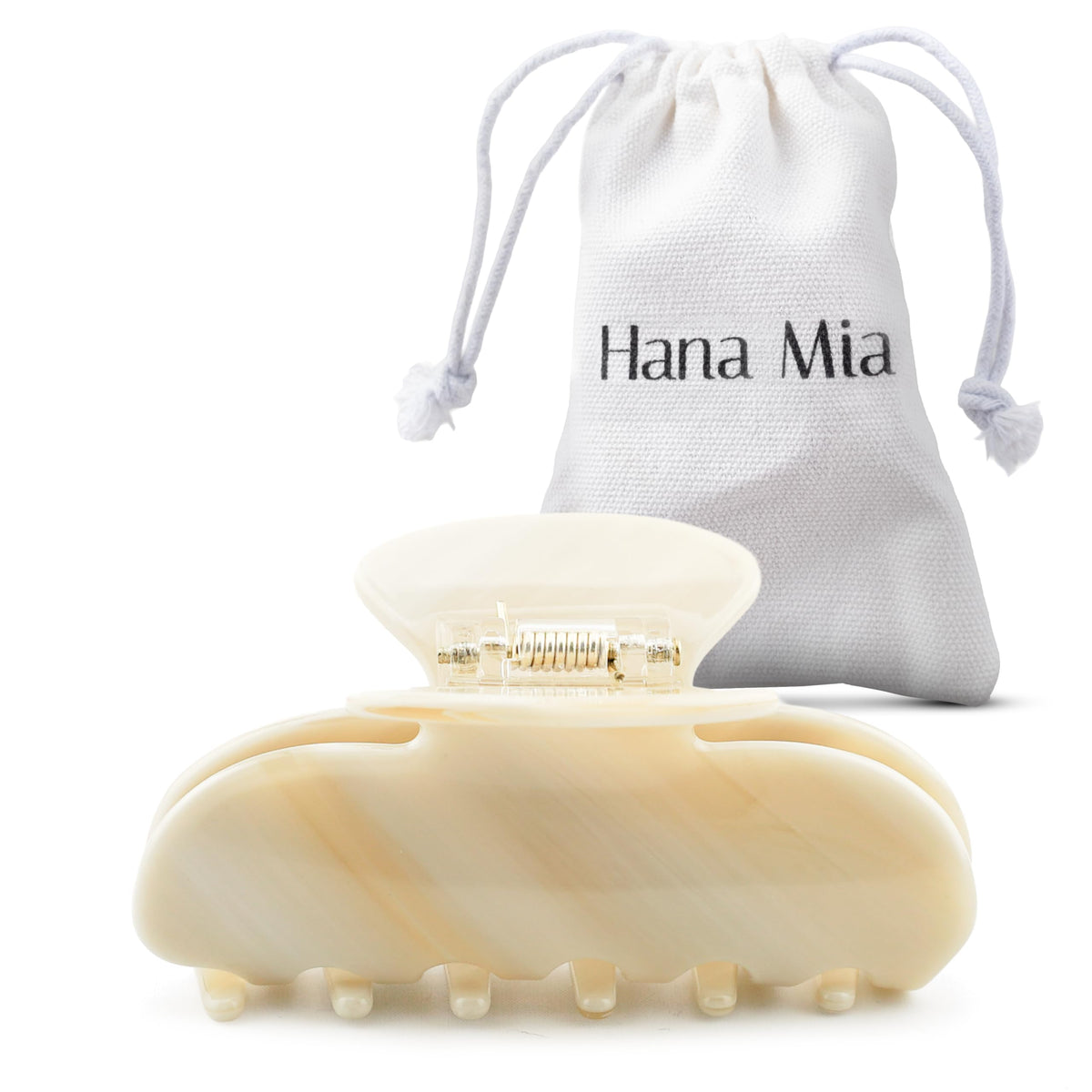 Hana Mia cream claw clip front view showing smooth finish and elegant shape, durable hold
