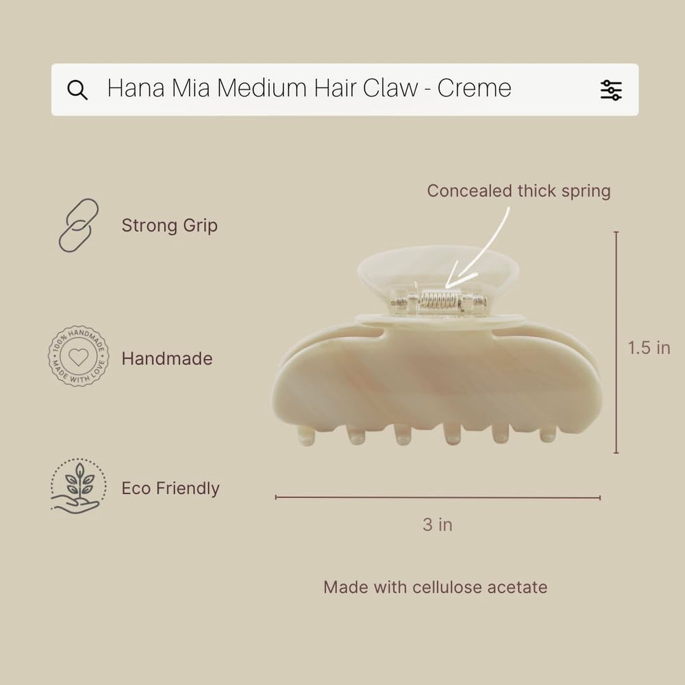 Hana Mia clip side profile highlighting spring and hinge, reliable secure grip