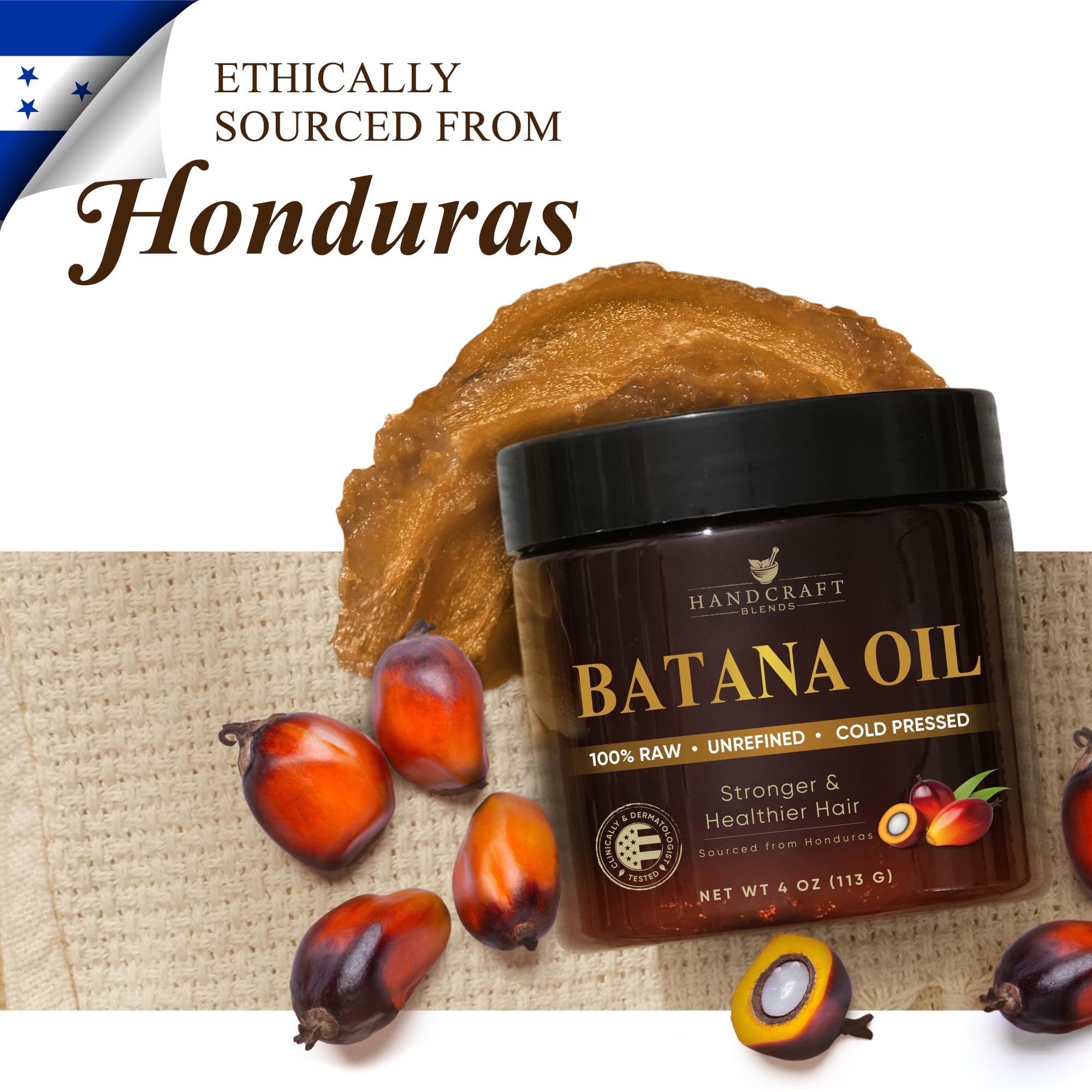 Label close-up on Handcraft Blends jar highlighting unrefined and vegan attributes