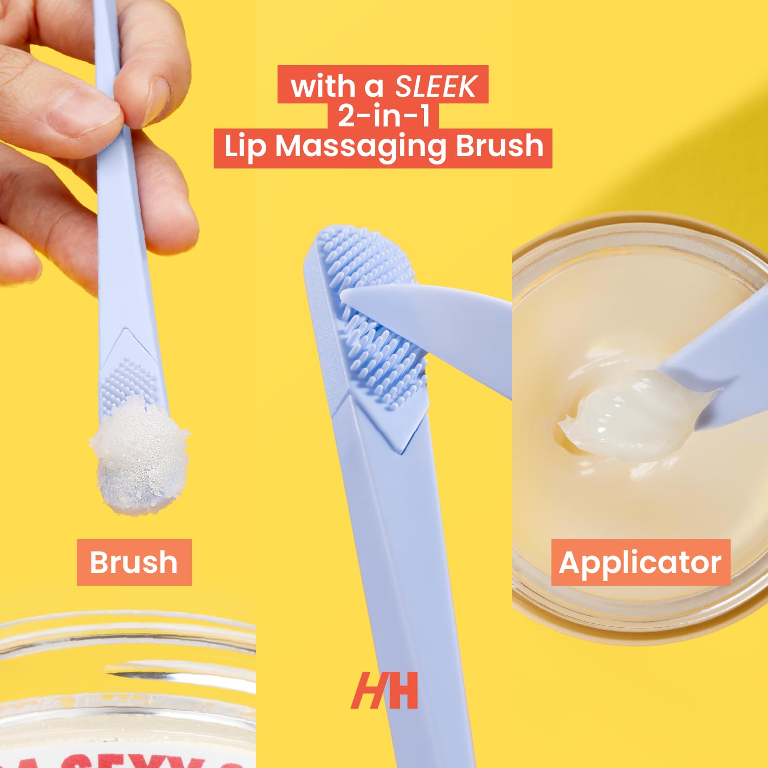 Handmade Heroes lip mask cream on fingertip, demonstrates rich moisturizing finish
