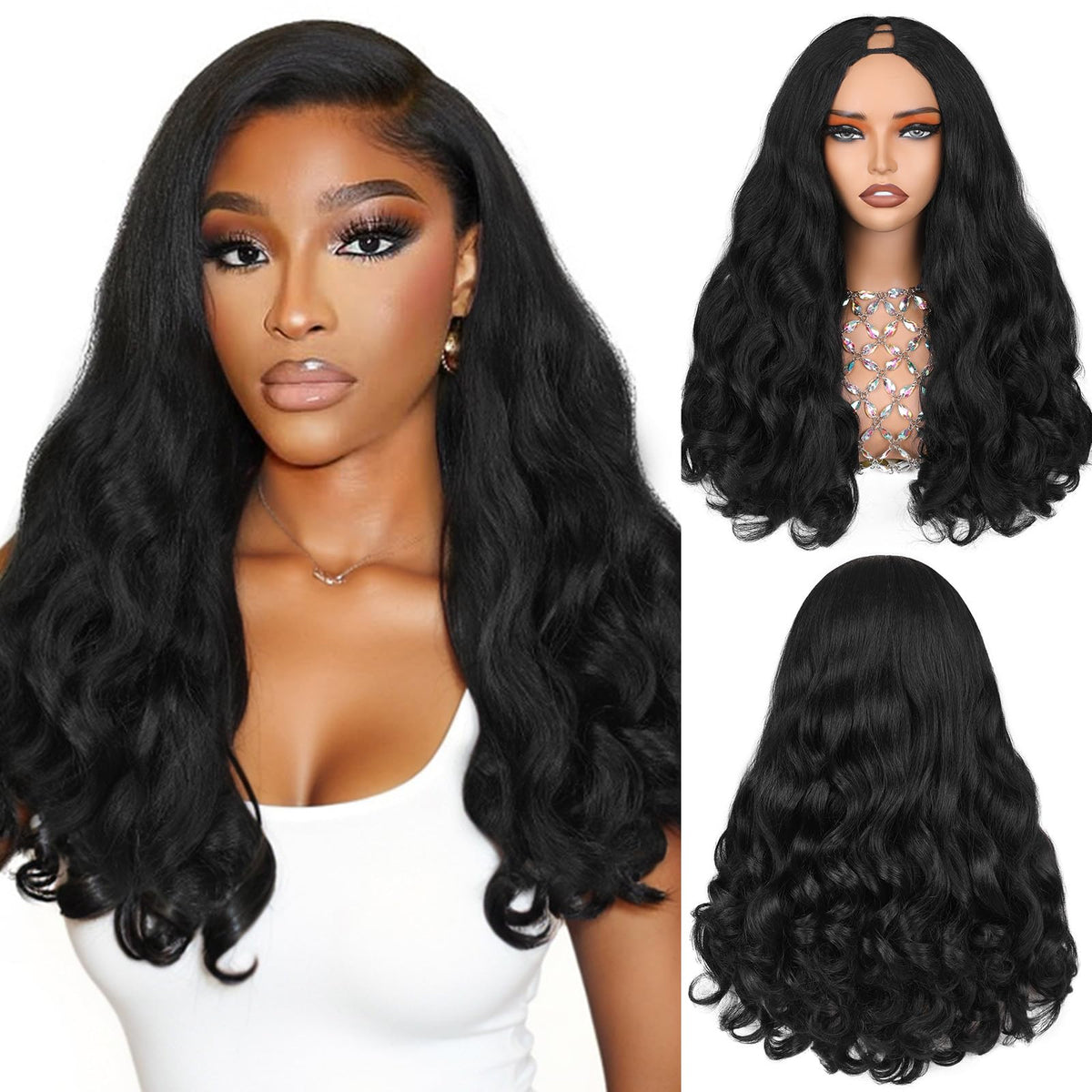 HANNE front view showing natural yaki curly V part and blended look benefit