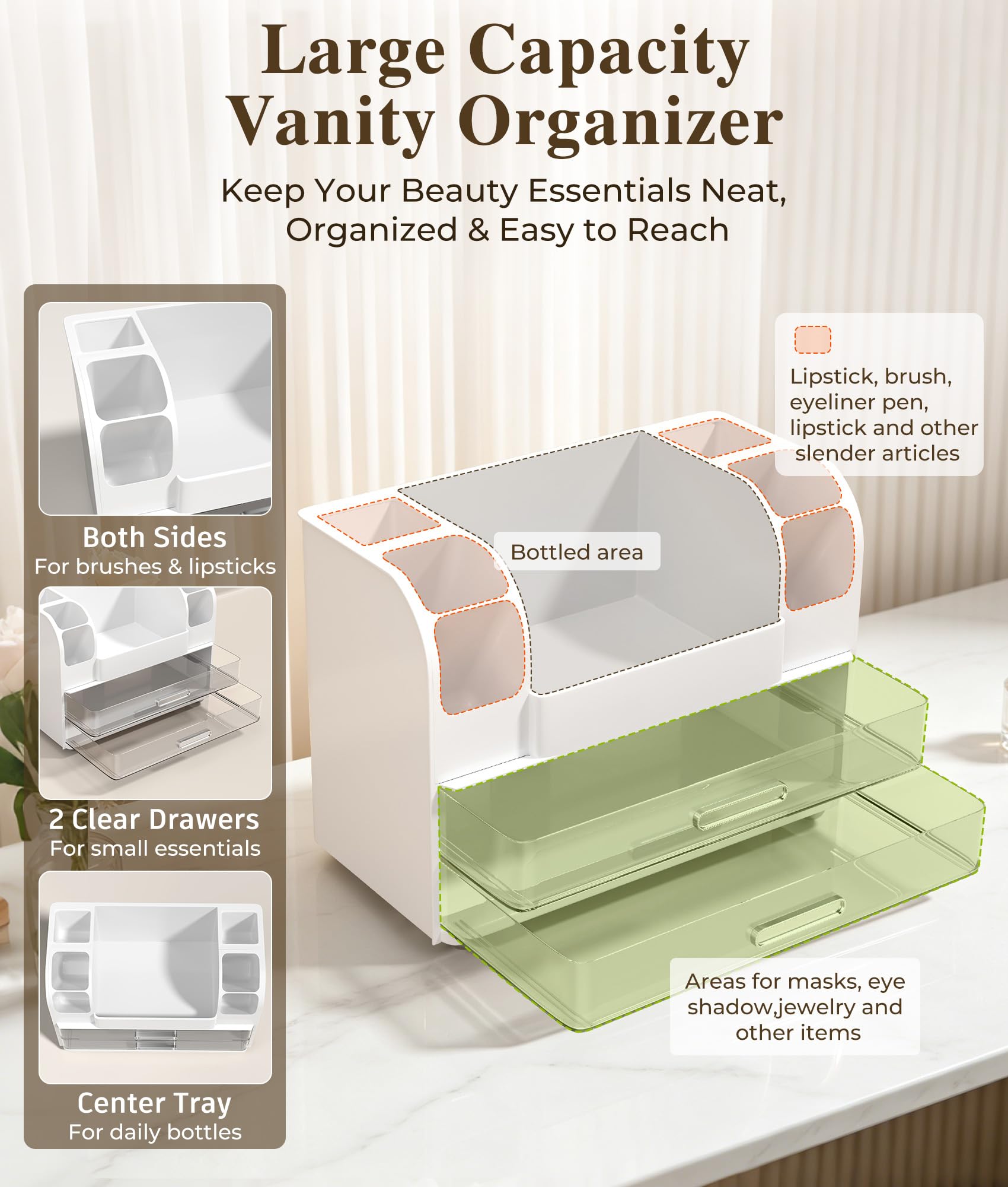Hanyi clear drawer open displaying palettes and nail polish at a glance