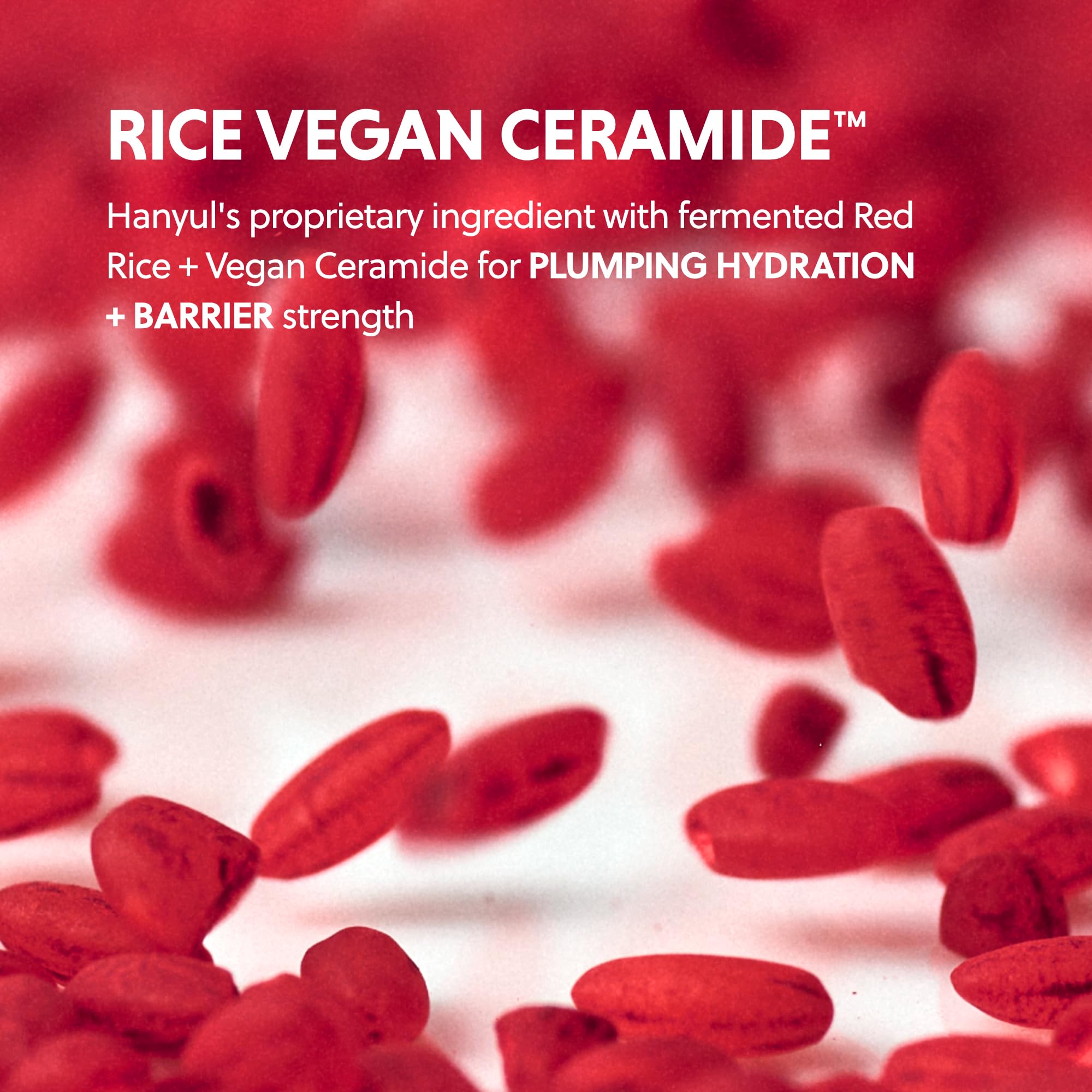 Hanyul label detail showing fermented rice and ceramide ingredients for barrier support benefit