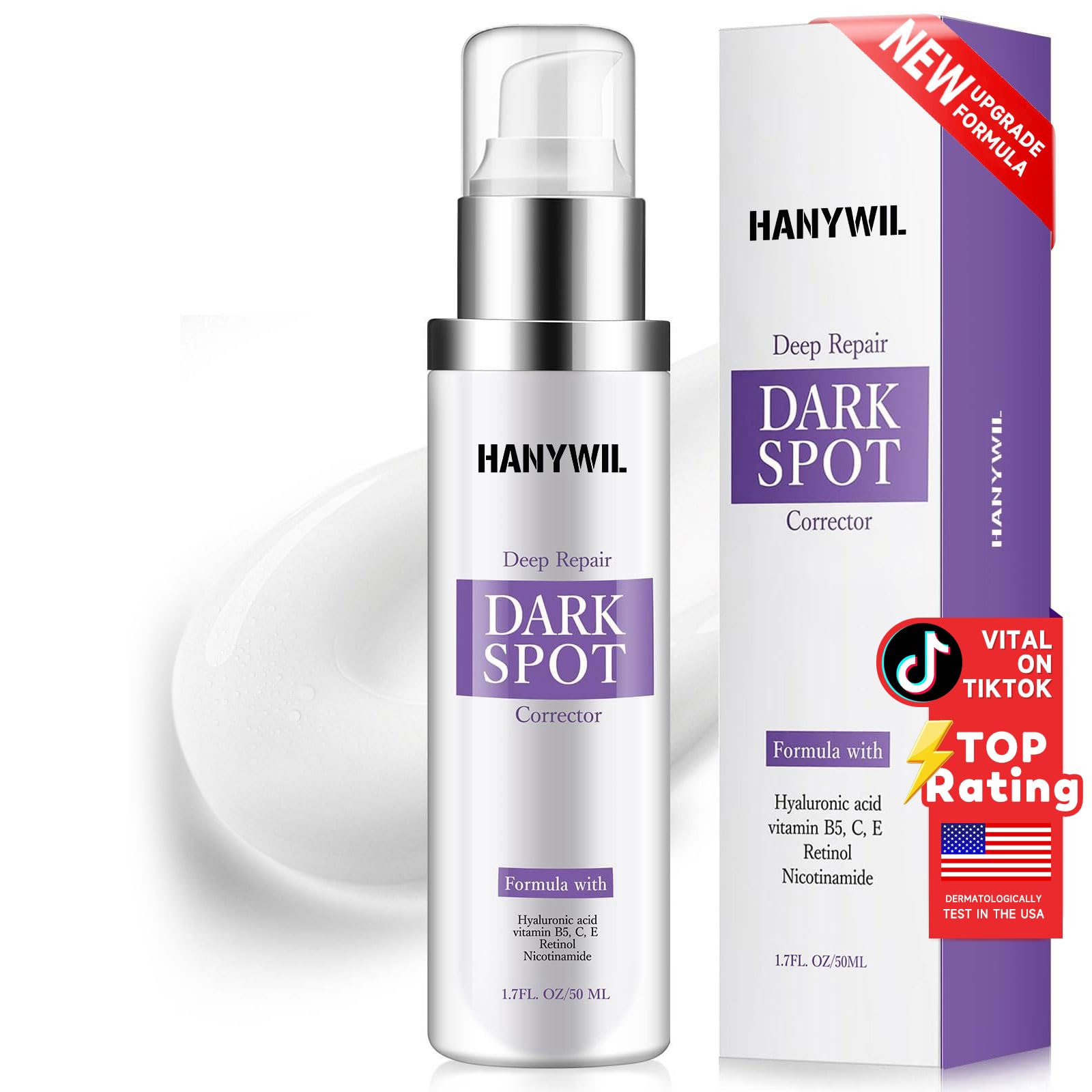 HANYWIL front bottle view showing sleek packaging and clear serum benefits