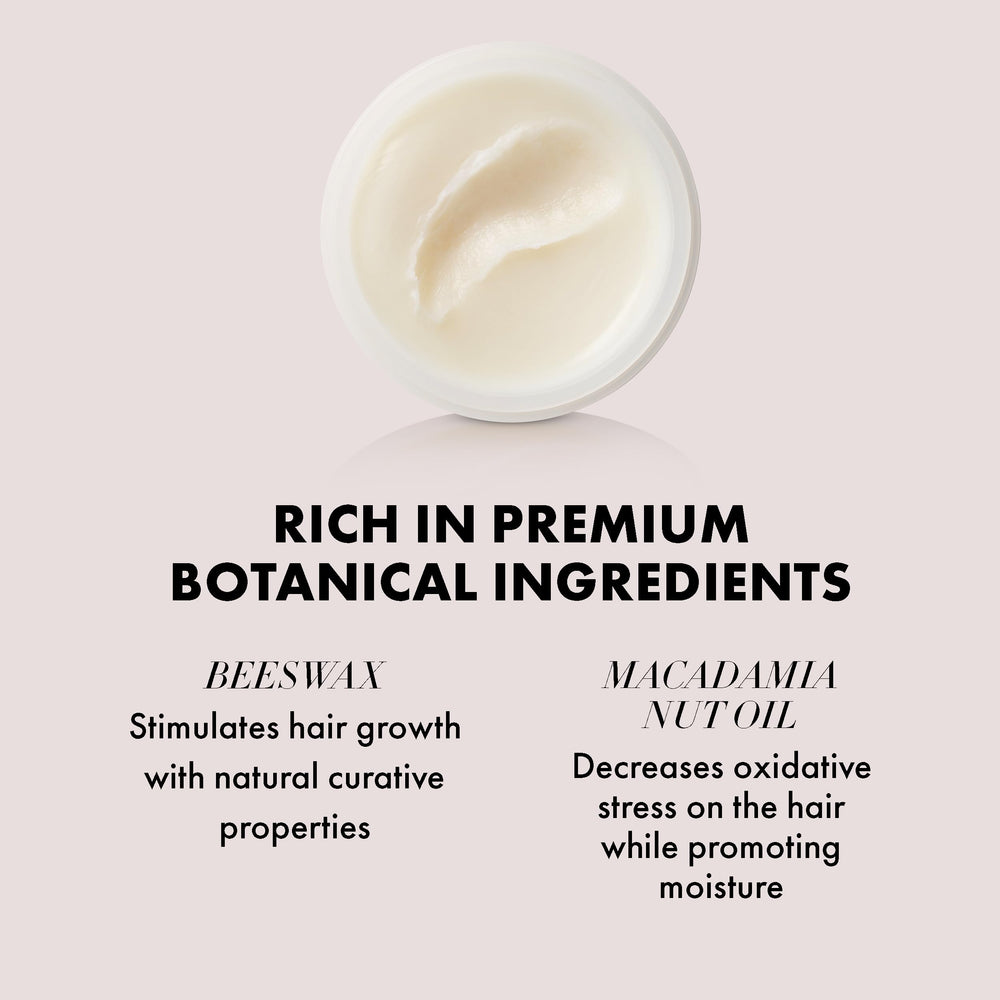 Hanz de Fuko macadamia nut oil bottle beside product highlighting moisturizing ingredient benefits