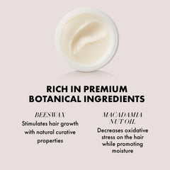 Hanz de Fuko macadamia nut oil bottle beside product highlighting moisturizing ingredient benefits