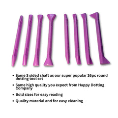 Happy Dotting Company close-up of engraved tip sizes for accurate selection benefit