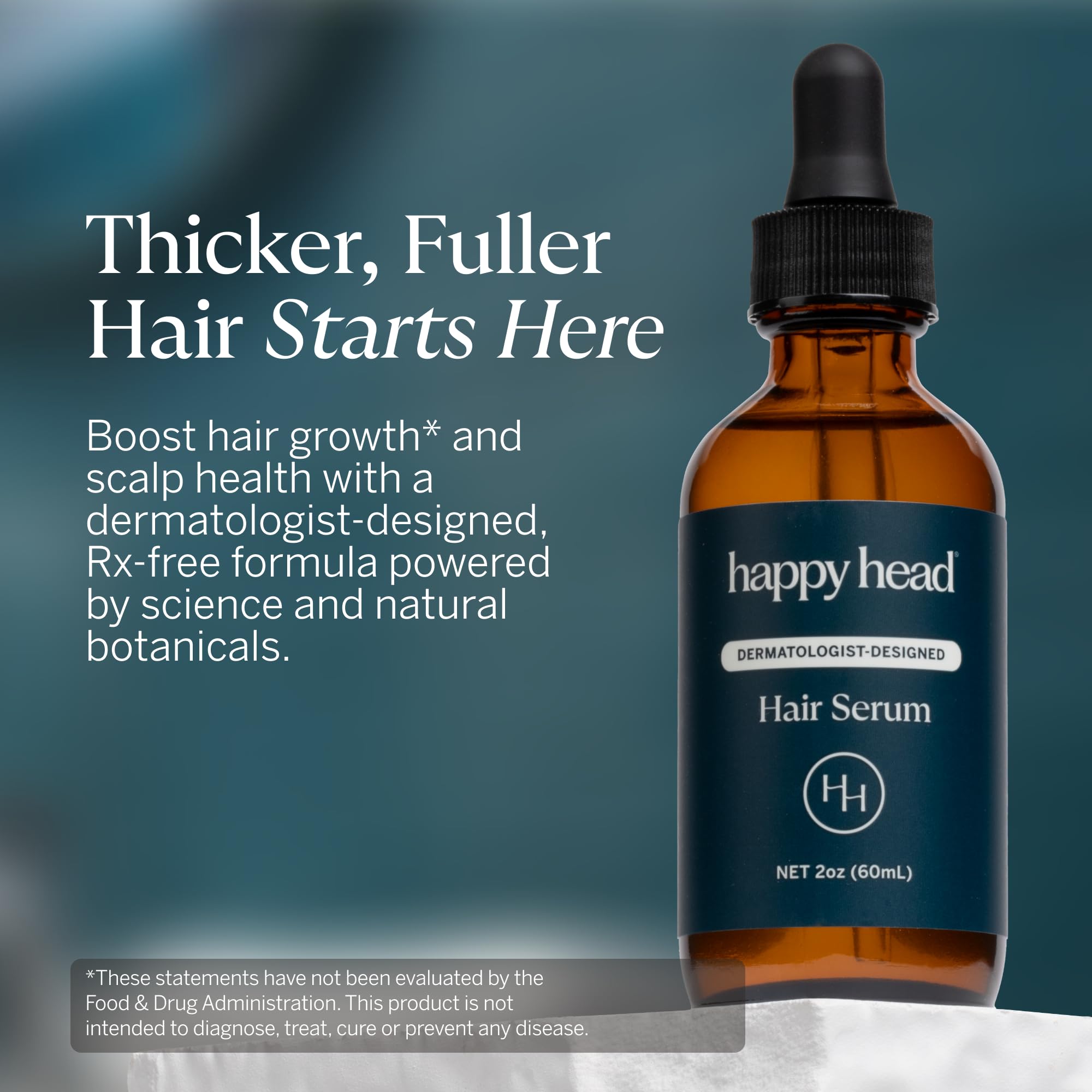 Happy Head bottle staged in bathroom routine showing seamless morning or night use benefit