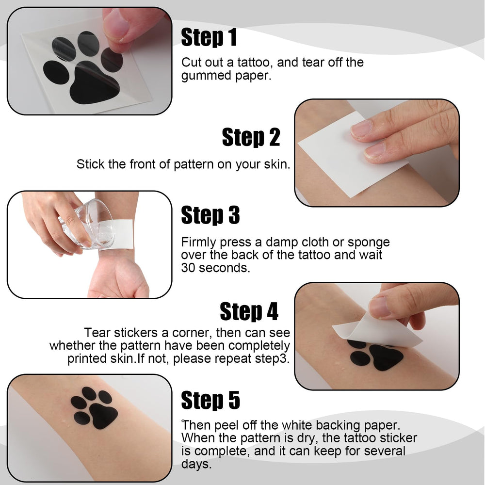 Harloon applying paw tattoo with water, simple application for quick party prep