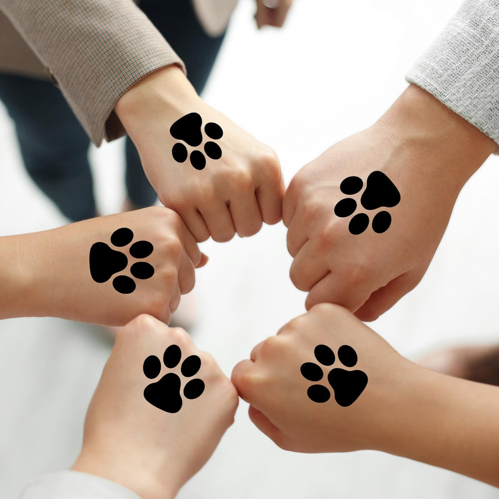 Harloon kids wearing paw tattoos at party, fun group decoration and rewards