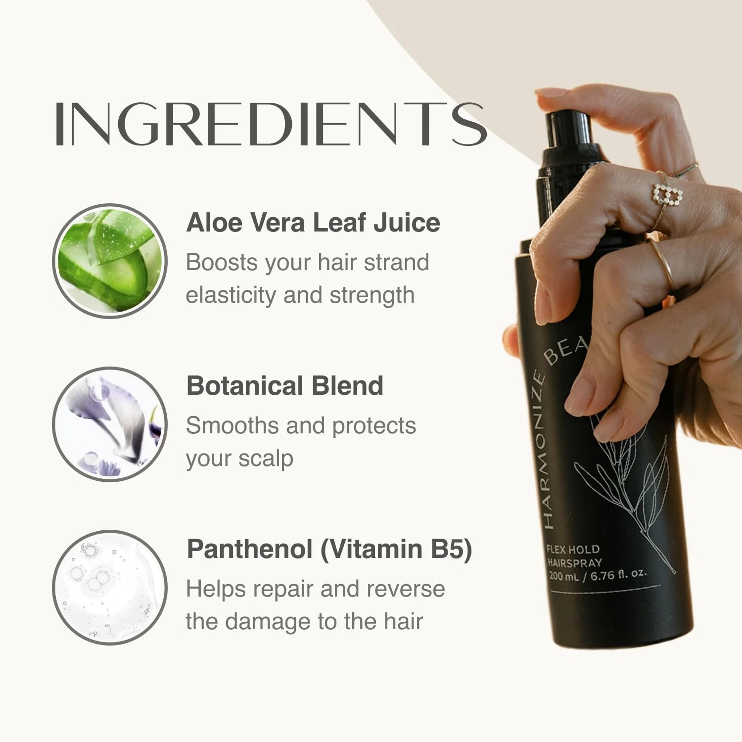 Harmonize Beauty ingredient label highlighting nourishing botanicals