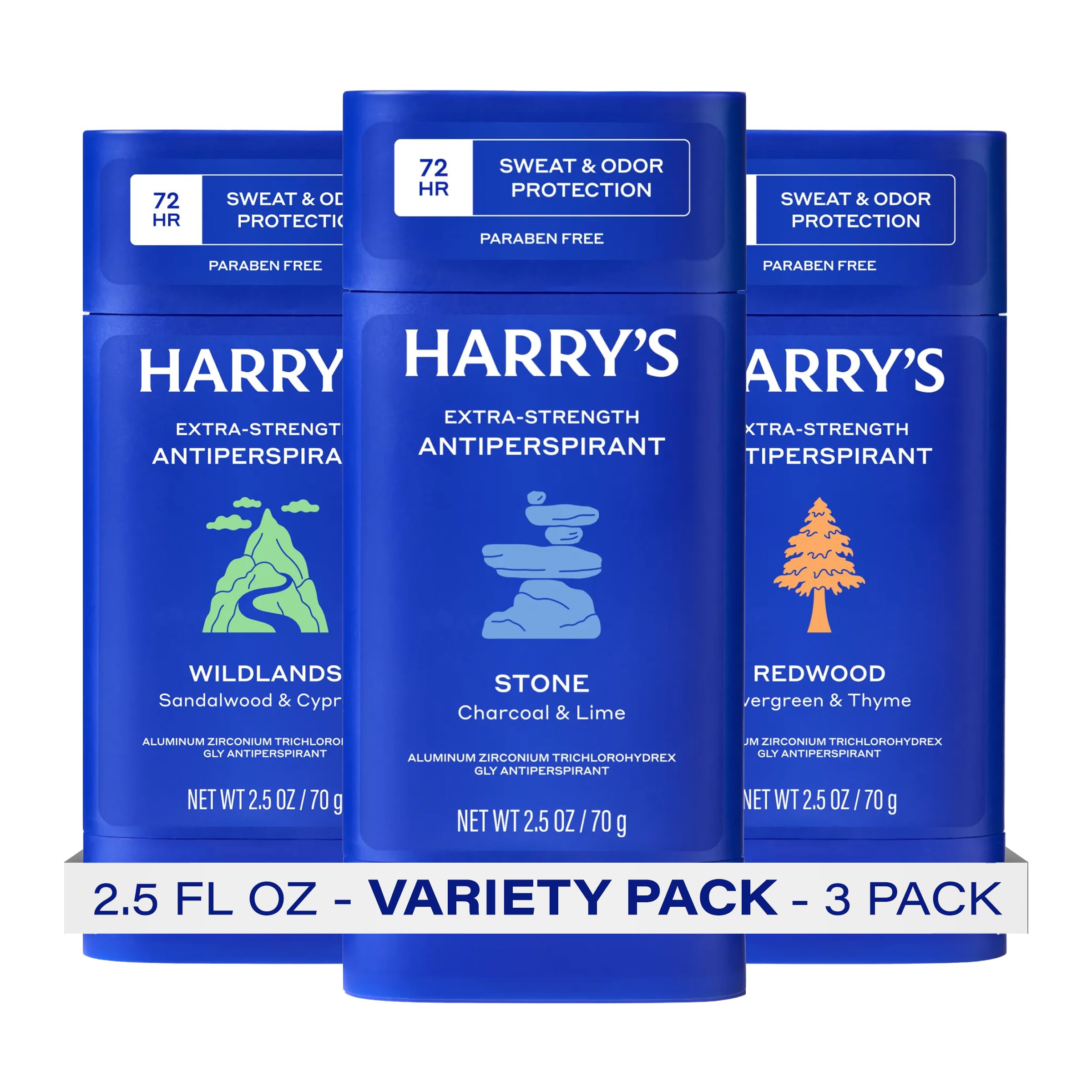 Harry's three-pack front packaging shows the variety and convenience