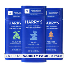Harry's three-pack front packaging shows the variety and convenience