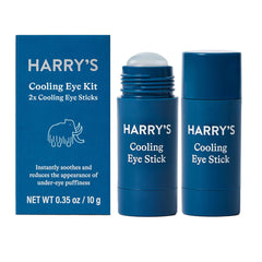 Harry's cooling eye stick front packaging showing two refill tubes for easy replacement and convenience
