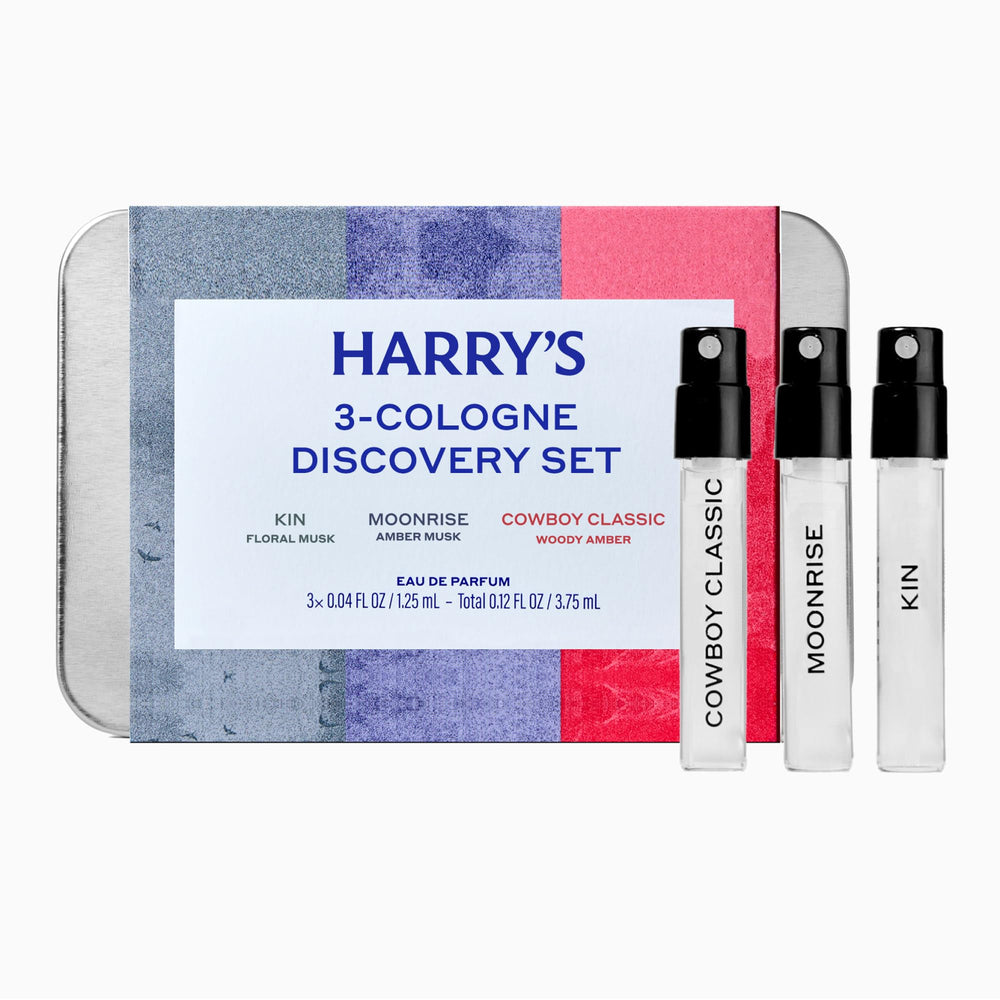 Harry's tin top view showing premium presentation and travel-ready protection