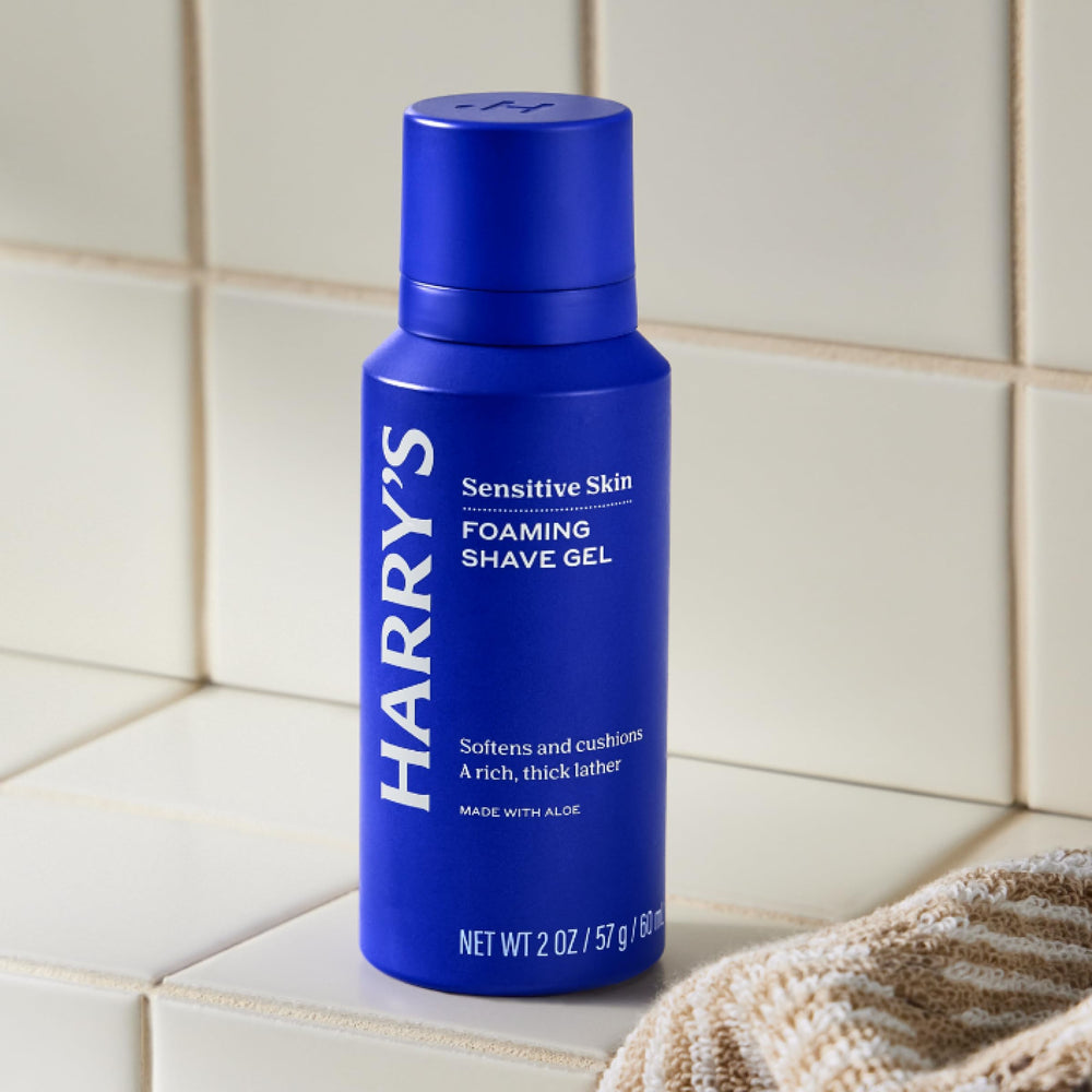 Harry's foaming shave gel tube compact size and rich lather for protection