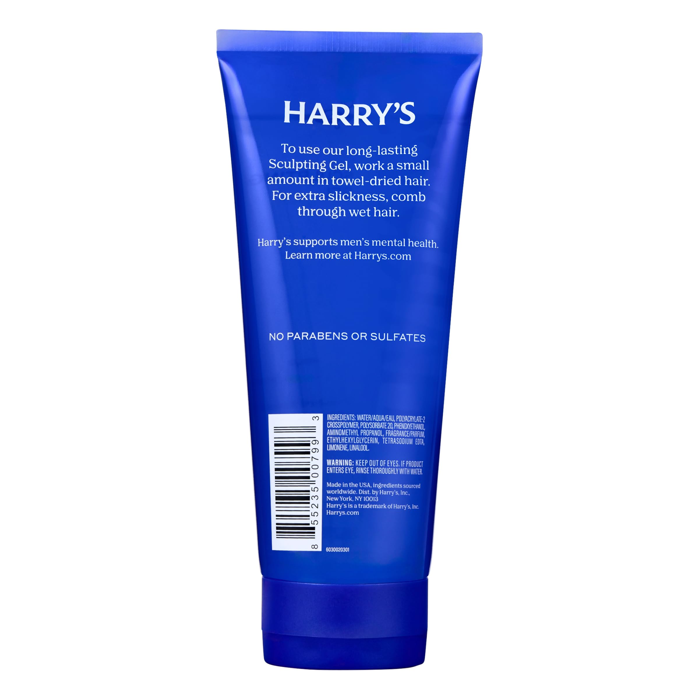 Harry's label close-up highlighting alcohol-free formula for hair health