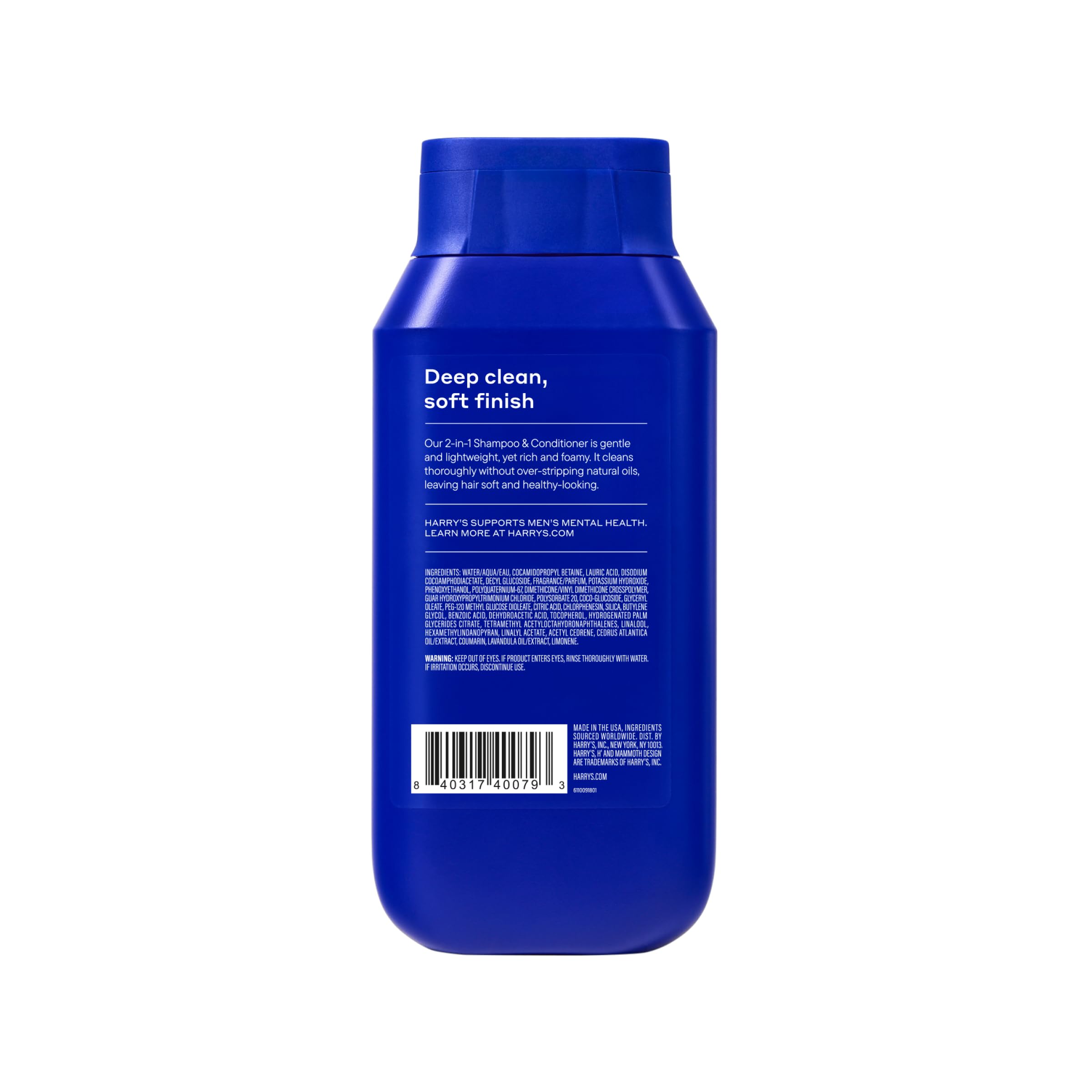 Harry's label ingredient list closeup showing sulfate-free formula benefit