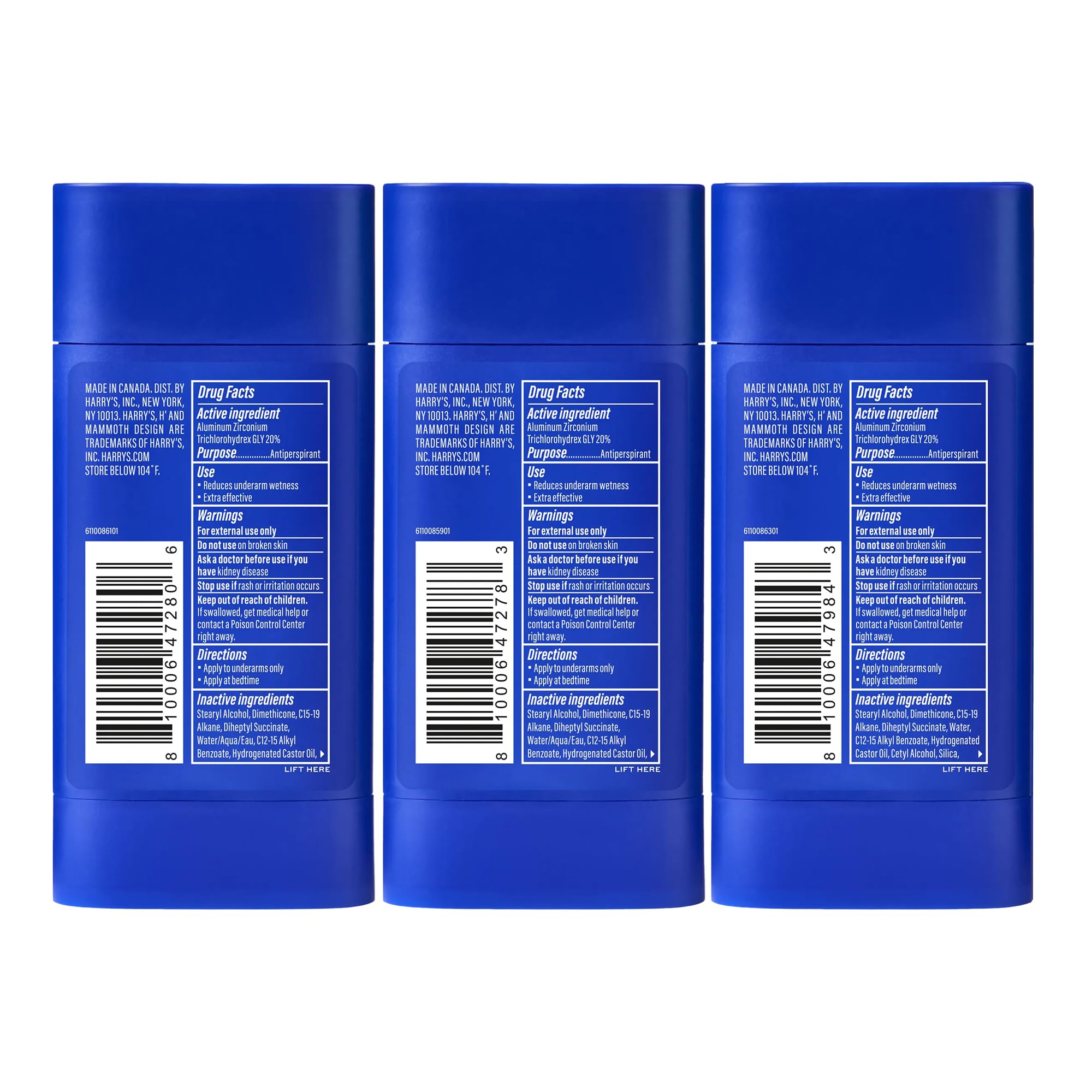Harry's three-pack placed in a travel bag to show convenience on trips